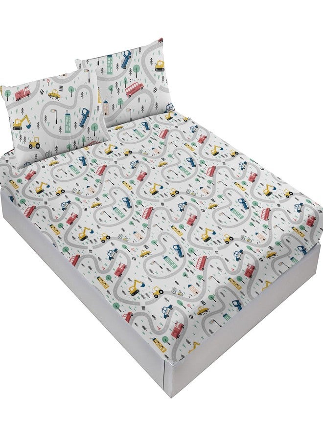 Yasida Car Sheet Sets for Kids Cute Cartoon Truck Bed Queen Size Fitted Sheets Boys 3D Plants Print Bedding Set Soft Microfiber Bedroom Decor(3pc) - Image 2