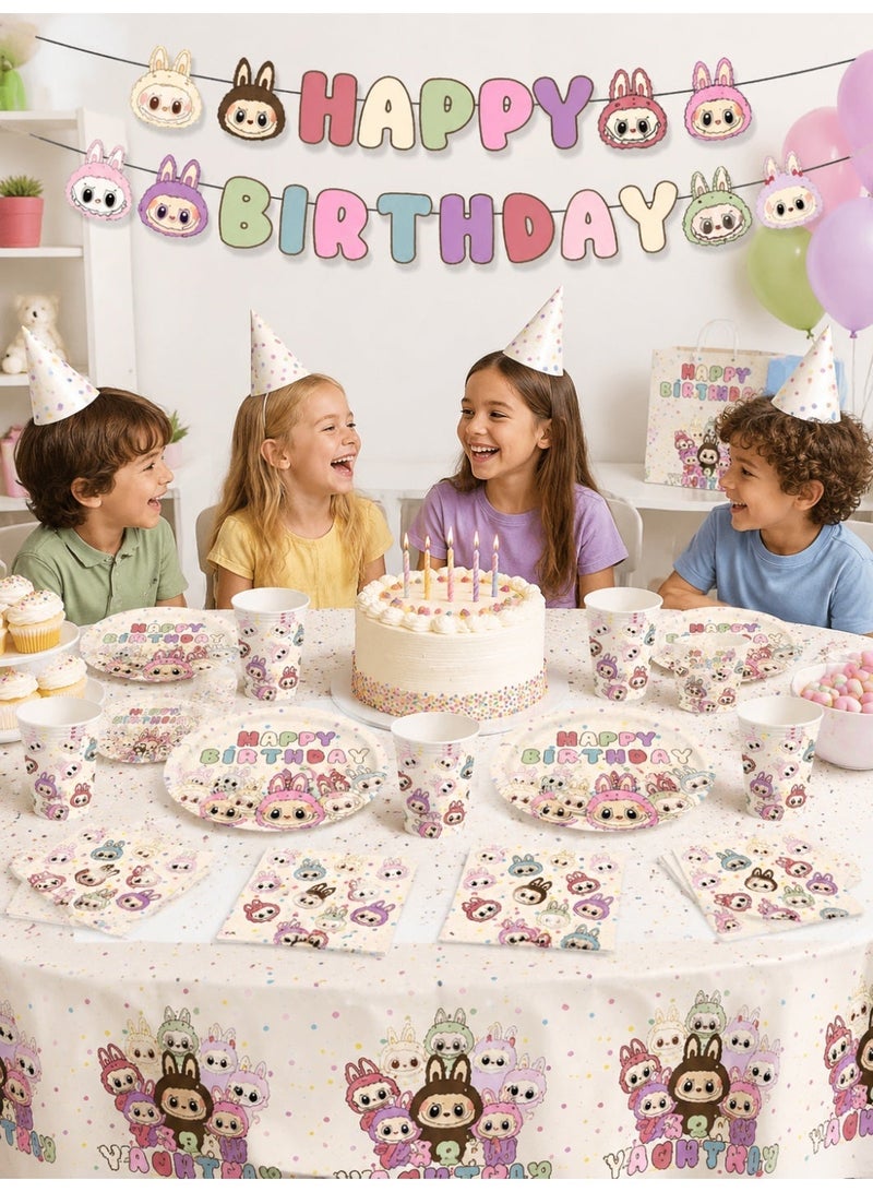 Prime Choice طقم حفلة عيد ميلاد لابوبو للأطفال لـ 10 أشخاص، مجموعة أدوات المائدة الكاملة، زينة حفلة لابوبو - Image 5