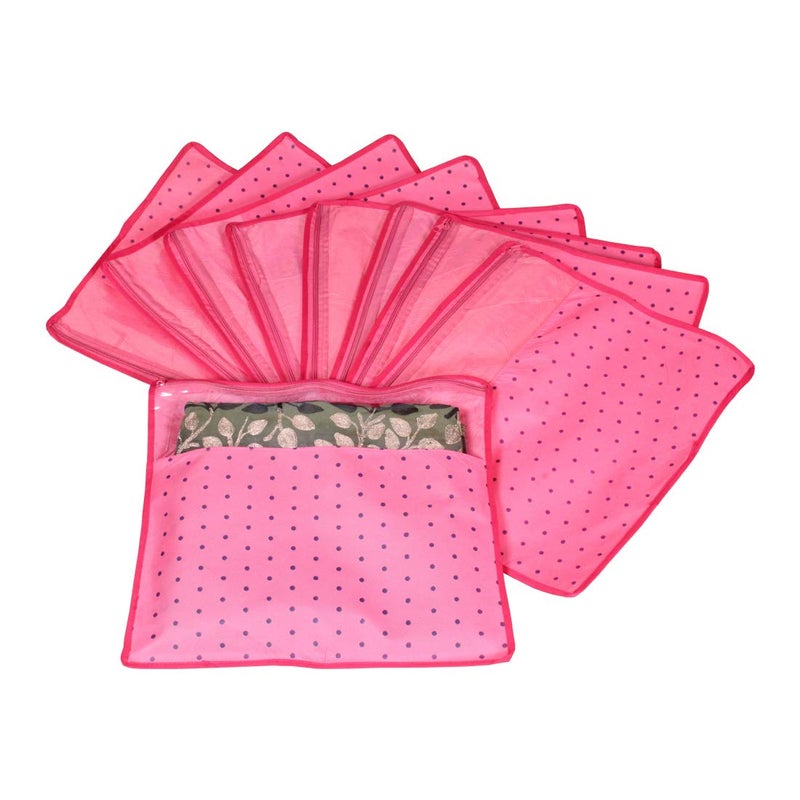 PrettyKrafts PrettyKrafts Non Woven Saree Covers With ZIP Pack of 9 Size17 15 Inches Single Sari Storage BagsCoverPouches for Packing New Sadi Wardrobe Organizer For SareesCloths With Top Window Pink - Image 1