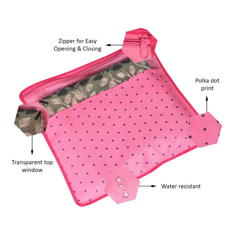 PrettyKrafts PrettyKrafts Non Woven Saree Covers With ZIP Pack of 9 Size17 15 Inches Single Sari Storage BagsCoverPouches for Packing New Sadi Wardrobe Organizer For SareesCloths With Top Window Pink - Image 4