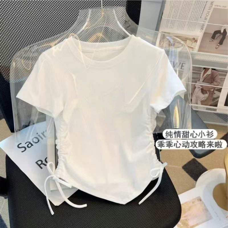 Style Kuromi Ice Silk Short-Sleeved Girls' Drawstring T-Shirt Design Short Shirt Western Style Cartoon Short-Sleeved T-Shirt - Image 1