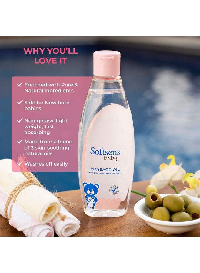 Softsens زيت تدليك مهدئ للأطفال مع فيتامين E جوز الهند واللوز وزيت الزيتون؛ خالي من البارابين والمواد الكيميائية الضارة 200 مل - Image 3