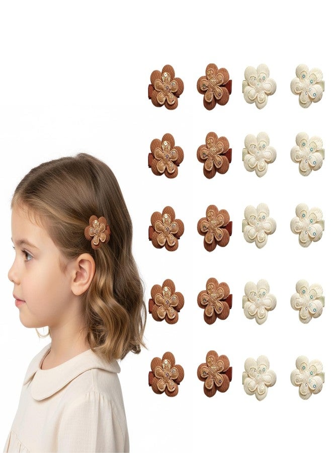 KARP 20 Pcs Embroidered Flower Hair Clips - Fabric Floral Hair Bows with Sequins for Girls, Women (Hair Pin (K2506)-Style-3) - Image 1