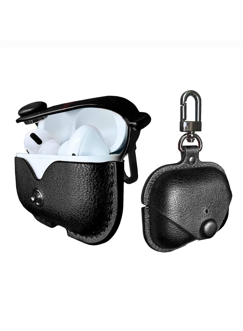 Airpods 3 Case with Keychain, Genuine Leather Protective Shockproof Scratch Resistant Soft Silicone Cover for Airpods 3rd Generation 2021, Front LED Visible - Black - Image 1