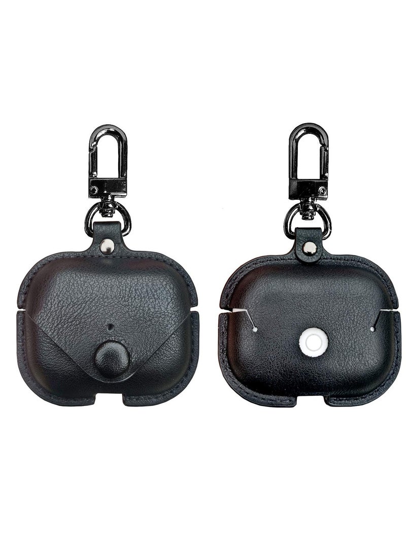 Airpods 3 Case with Keychain, Genuine Leather Protective Shockproof Scratch Resistant Soft Silicone Cover for Airpods 3rd Generation 2021, Front LED Visible - Black - Image 2