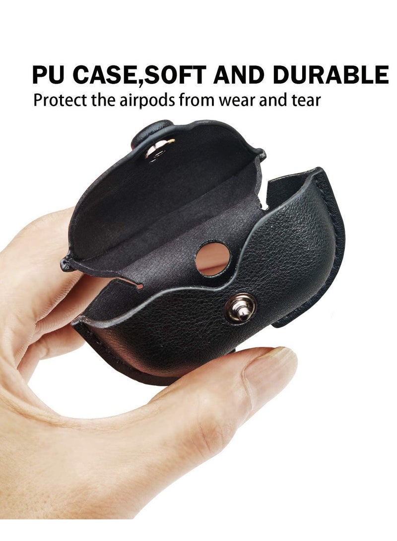 Airpods 3 Case with Keychain, Genuine Leather Protective Shockproof Scratch Resistant Soft Silicone Cover for Airpods 3rd Generation 2021, Front LED Visible - Black - Image 3