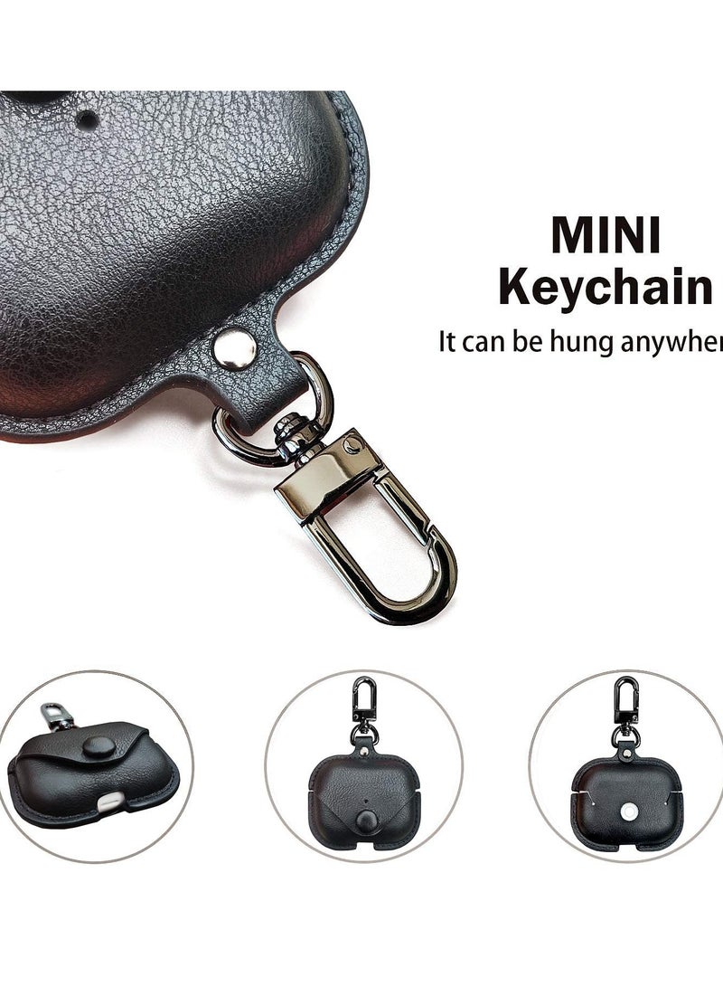 Airpods 3 Case with Keychain, Genuine Leather Protective Shockproof Scratch Resistant Soft Silicone Cover for Airpods 3rd Generation 2021, Front LED Visible - Black - Image 4