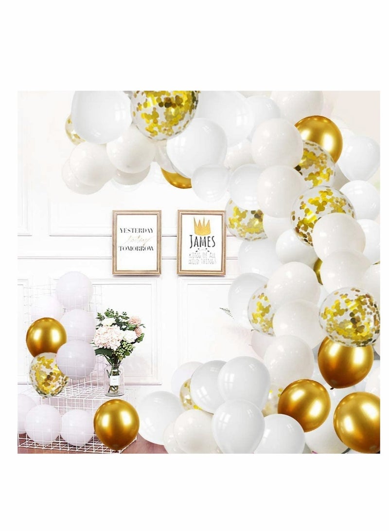 Excefore 60 Pcs Gold Metallic Balloons Set, Gold Confetti Balloons, Gold White Balloons for Wedding Birthday Graduation Bridal Shower Baby Shower Party Decoration - Image 5