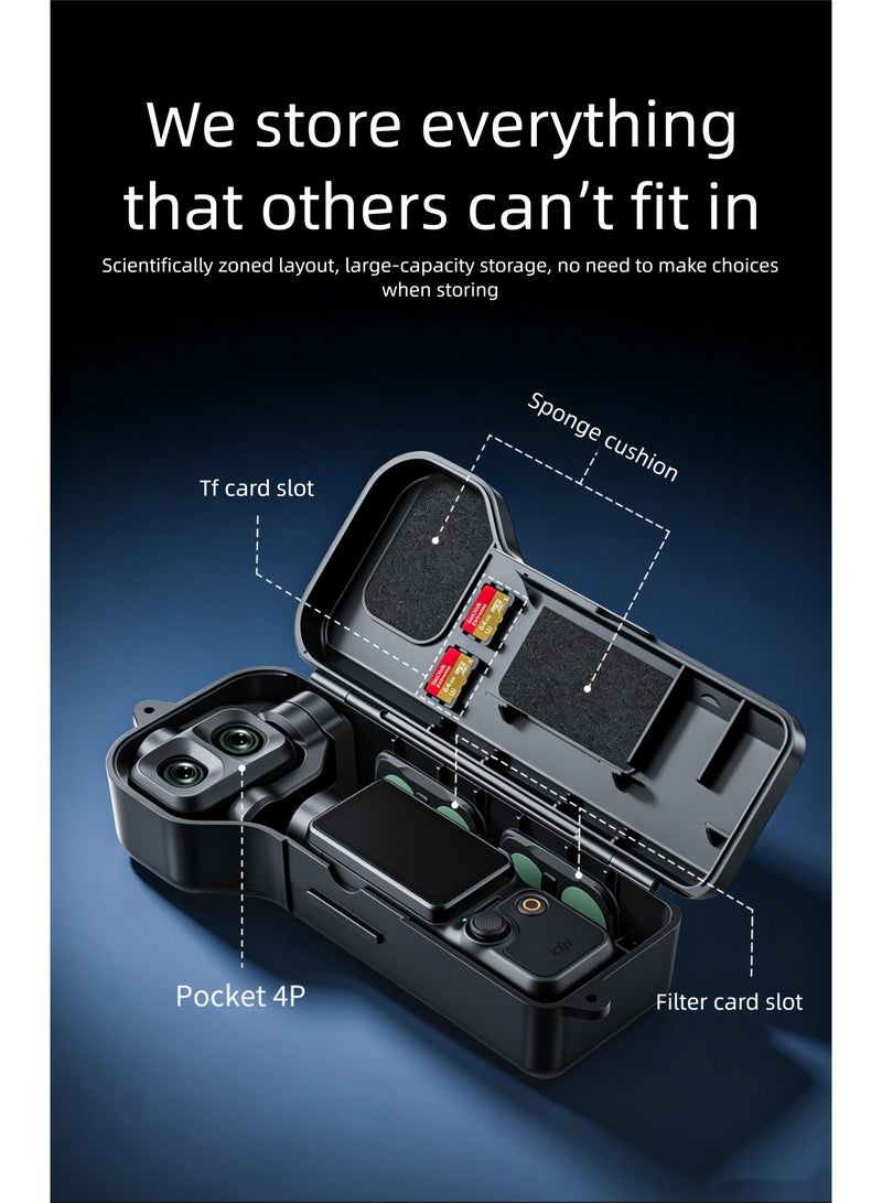 For DJI Pocket 4 Pro Protective Case, Large Capacity Hard Shell Storage Bag, 360° Full Protection Camera Case, Filter Slots for 4 Filters & 2 Memory Cards, Dust Resistant Travel Carrying Case - Image 3