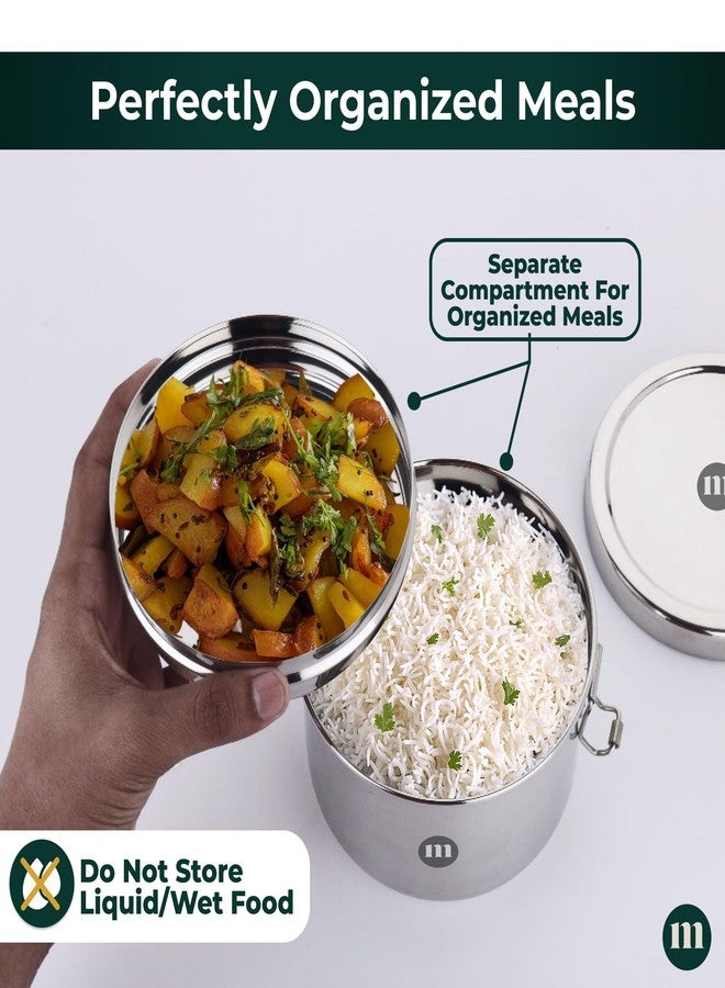 MARU Stainless Steel Tiffin Box Set of 2 (1100ml + 400ml) | Airtight Lunch Box with Compartments & Partition Plate | Leakproof Steel Lunch Containers for School, Office, Men, Women & Kids - Image 5
