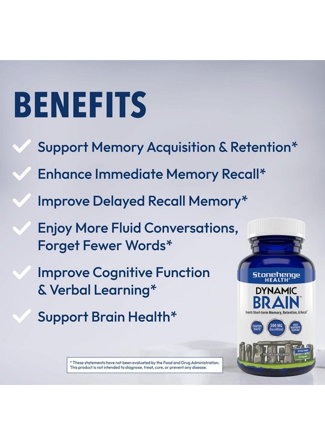 Stonehenge Health Stonehenge Health Dynamic Brain Supplement - New Formula with BacoMind for Memory Acquisition, Retention, & Recall with 40 Unique Nootropic: Choline, Phosphatidylserine, and Huperzine A  - Image 2