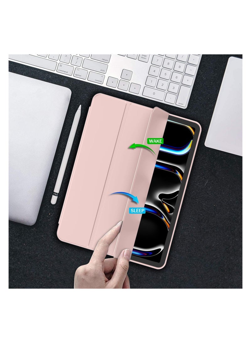 حافظة لجهاز iPad Pro مقاس 11 بوصة M4 2024 (الجيل الخامس) مع حامل قلم رصاص، [تدعم Pencil Pro وPencil (USB-C)]، حافظة ذكية ثلاثية الطيات مع ظهر ناعم من مادة TPU، خاصية الإيقاظ/السكون التلقائي (وردي وردي) - Image 5