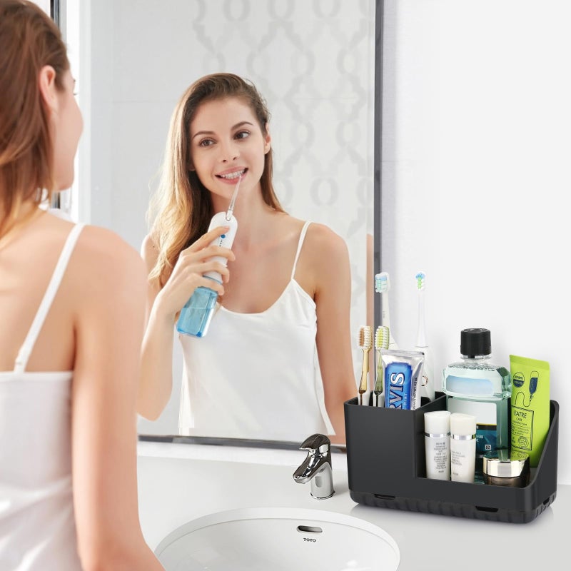 PARKMANI Toothbrush Holders for Bathrooms, Kids Electric Toothbrush and Toothpaste Holder, Toothbrush Organizer with Drainage, Tooth Brush Holder for Bathroom Countertop Organizer (Black) - Image 2