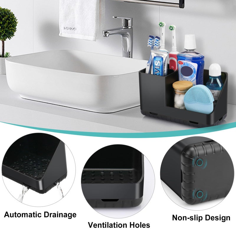 PARKMANI Toothbrush Holders for Bathrooms, Kids Electric Toothbrush and Toothpaste Holder, Toothbrush Organizer with Drainage, Tooth Brush Holder for Bathroom Countertop Organizer (Black) - Image 5