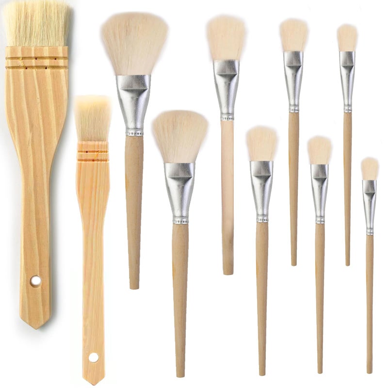 Fortunemee 10 PCS Assorted Size Paint Brush Gilding Brush Gold Leaf Goat Hair Duster Flat Hake Brush Sweep Mops for Watercolor Wash Ceramic Pottery Painting Metallic Foil Flakes Art Crafts Supplies