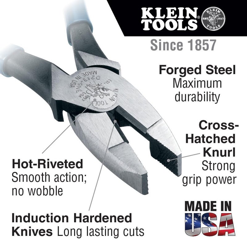 Klein Tools D213-9NE Pliers, 9-Inch Side Cutters, High Leverage Linesman Pliers Cut Copper, Aluminum and other Soft Metals - Image 2