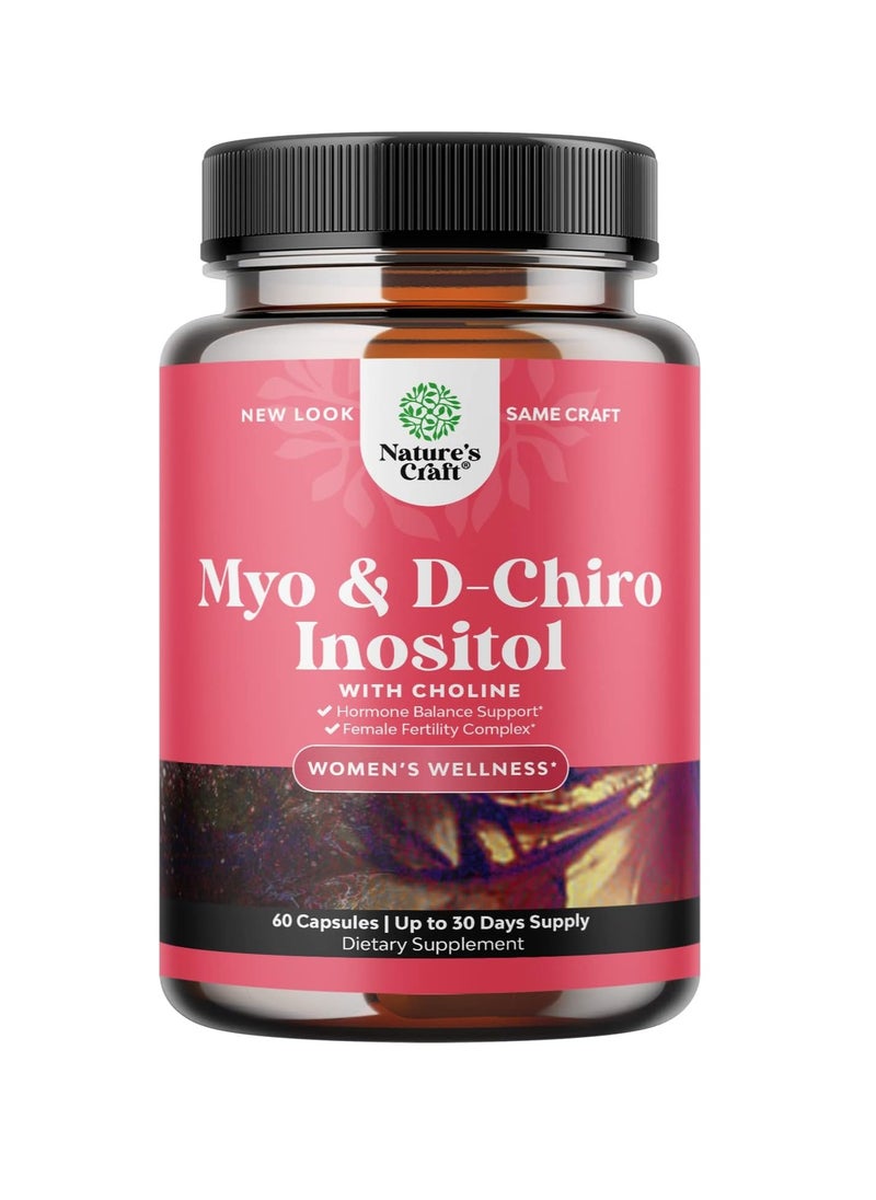 Nature's Craft - Myo-Inositol & D-Chiro Inositol Capsules - Choline Inositol Supplement for Cycle and Fertility Support - Womens Hormone Balance Supplement with Myo & D-chiro Inositol plus Choline Bitartrate - Image 1