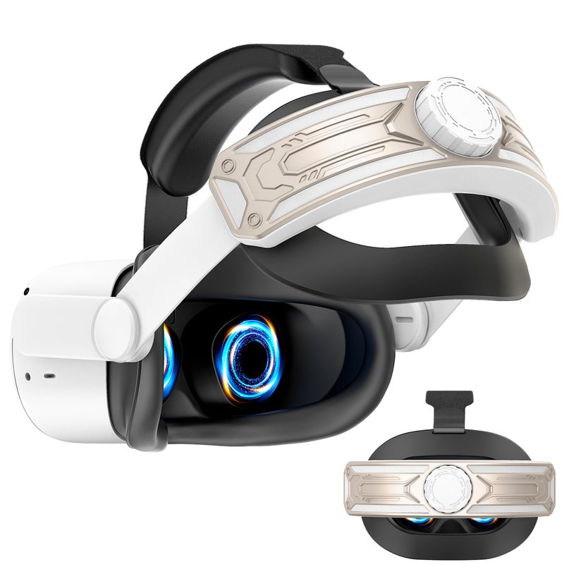 AMZDM Head Strap for Meta Quest 2 VR Headset Elite Strap Adjustable Soft Cushion Headstrap for Oculus Quest 2 Replacement Wihte & Gold - Image 1