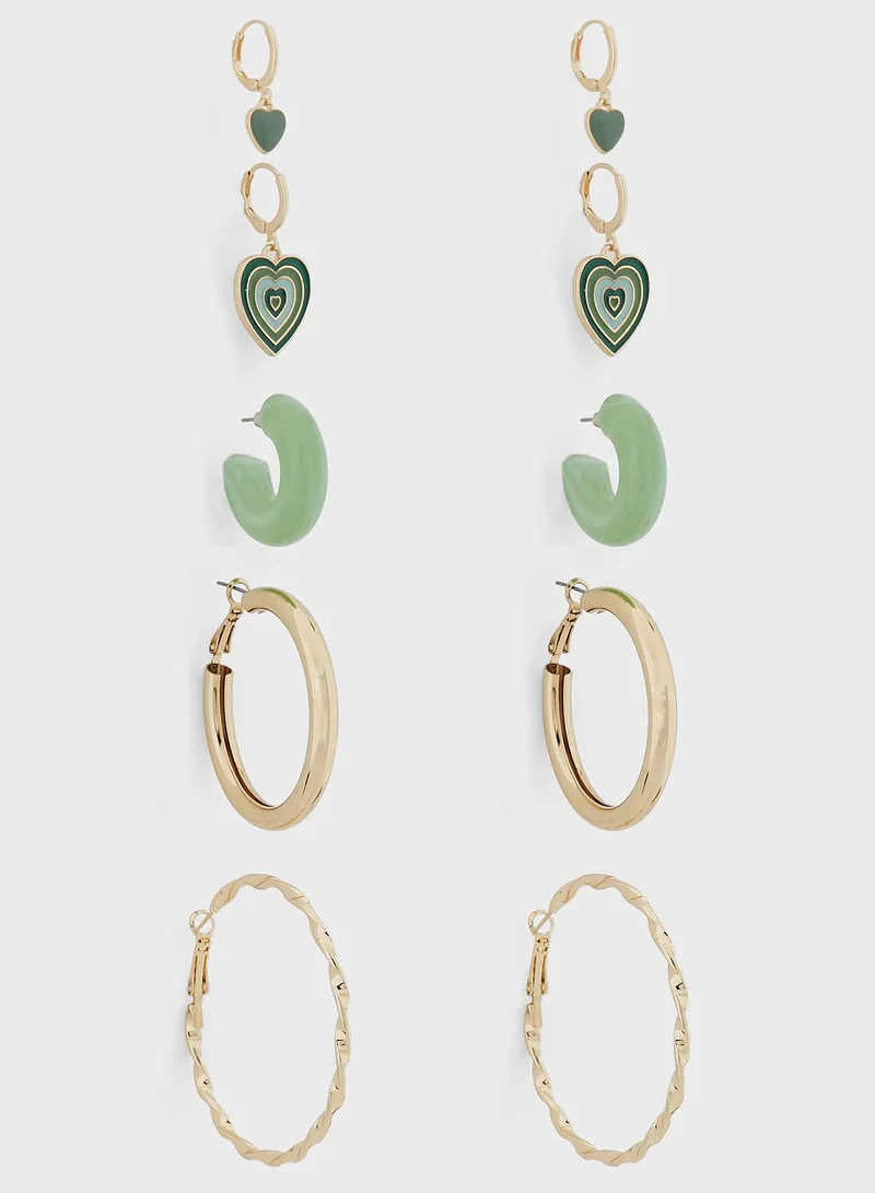 Ginger 5 Pair Mix Hoop Heart Earring Set