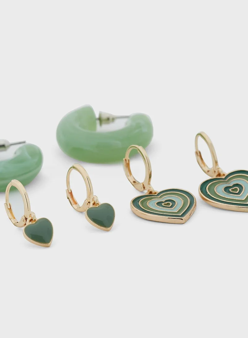 Ginger 5 Pair Mix Hoop Heart Earring Set