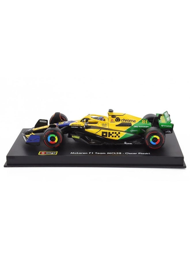Bburago سيارة ببراغو F1 جائزة موناكو الكبرى 2024 ماكلارين MCL38 #81 أوسكار بيستري مصنوعة من المعدن (1:43، أصفر) - Image 2