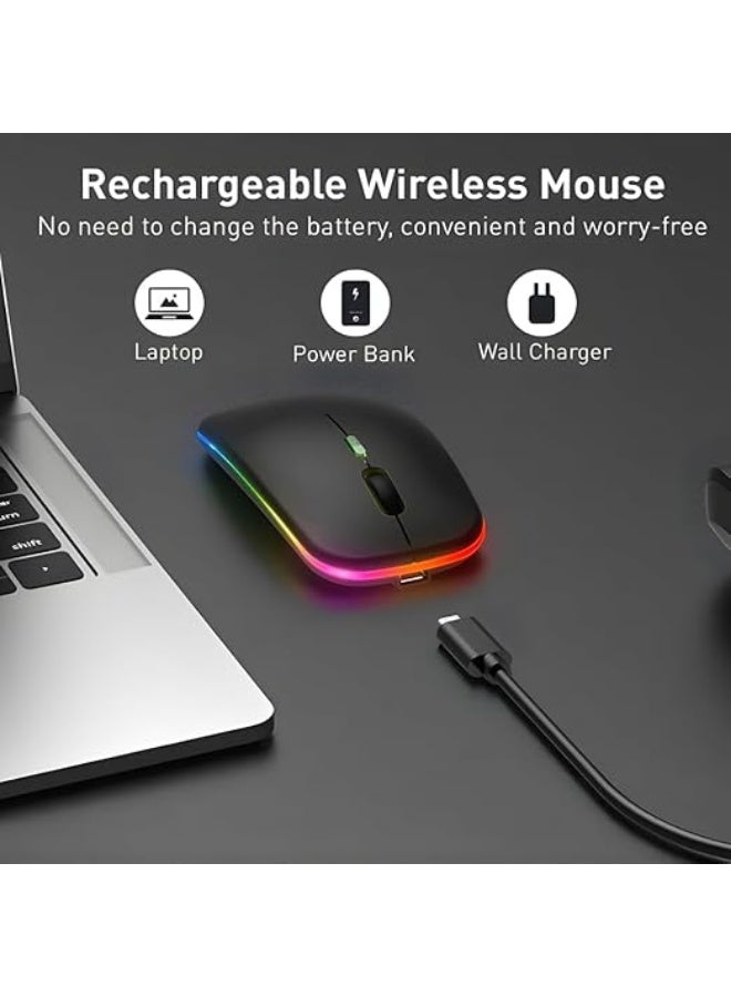 زينتورا ماوس لاسلكي بلوتوث، ماوس نحيف صامت قابل لإعادة الشحن LED، وضع مزدوج (بلوتوث 5.1 + USB 2.4 جيجا هرتز)، لون أسود، متوافق مع الكمبيوتر/اللابتوب/التابلت - Image 2