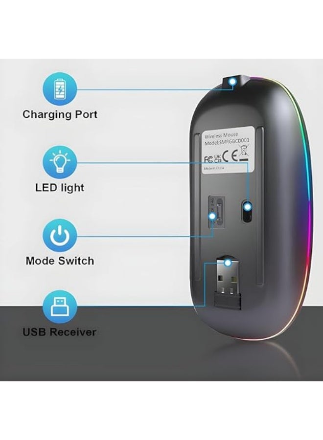 زينتورا ماوس لاسلكي بلوتوث، ماوس نحيف صامت قابل لإعادة الشحن LED، وضع مزدوج (بلوتوث 5.1 + USB 2.4 جيجا هرتز)، لون أسود، متوافق مع الكمبيوتر/اللابتوب/التابلت - Image 5