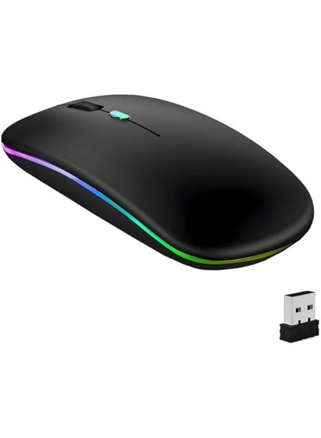 زينتورا ماوس لاسلكي بلوتوث، ماوس نحيف صامت قابل لإعادة الشحن LED، وضع مزدوج (بلوتوث 5.1 + USB 2.4 جيجا هرتز)، لون أسود، متوافق مع الكمبيوتر/اللابتوب/التابلت - Image 1