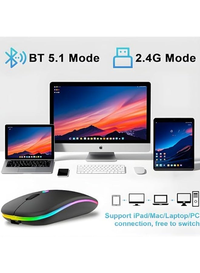 زينتورا ماوس لاسلكي بلوتوث، ماوس نحيف صامت قابل لإعادة الشحن LED، وضع مزدوج (بلوتوث 5.1 + USB 2.4 جيجا هرتز)، لون أسود، متوافق مع الكمبيوتر/اللابتوب/التابلت - Image 3