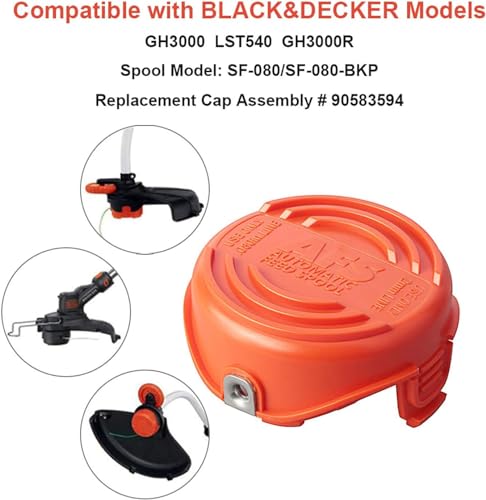USA Supply SF-080 Trimmer Spools Cap Covers Compatible with Black Decker GH3000 LST540 Weed Eater with 90583594 Cap Covers Parts Auto-Feed Single Line (2 Pack) - Image 4