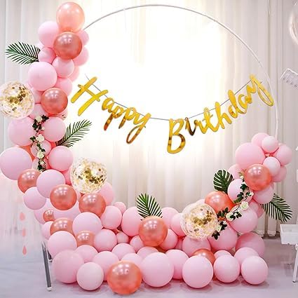 BRIJBAZAAR أدوات تزيين عيد الميلاد للفتيات - 47 قطعة لافتة عيد ميلاد سعيدة (ورق مقوى)، بالونات كروم لتزيين عيد الميلاد | تزيينات عيد ميلاد وردية للأطفال | مجموعة تزيين عيد الميلاد السعيدة - Image 1