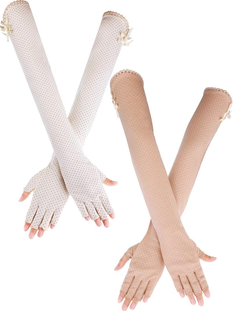 Chuangdi 2 Pairs Women UV Sun Protection Driving Gloves Touchscreen Cotton Arm Sun Block Gloves - Image 1