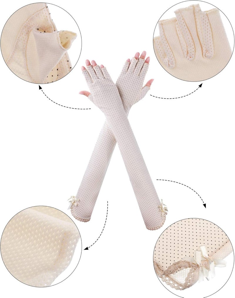 Chuangdi 2 Pairs Women UV Sun Protection Driving Gloves Touchscreen Cotton Arm Sun Block Gloves - Image 3
