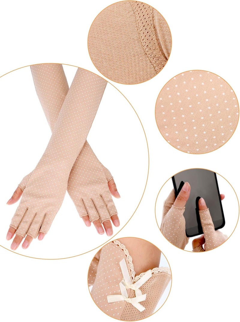 Chuangdi 2 Pairs Women UV Sun Protection Driving Gloves Touchscreen Cotton Arm Sun Block Gloves - Image 2