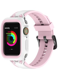Soft Silicone Breathable Bracelet for Apple Watch Band with Case For Iwatch Series 7/45mm Accessories (pink and white)