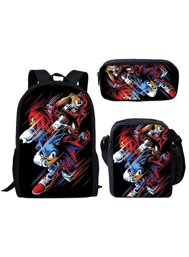 سونيك على ظهره مقلمة حقيبة ثلاثة قطعة دعوى الرجال والنساء الترفيه الرياضة حقيبة السفر طالب حقيبة المدرسة - Image 1