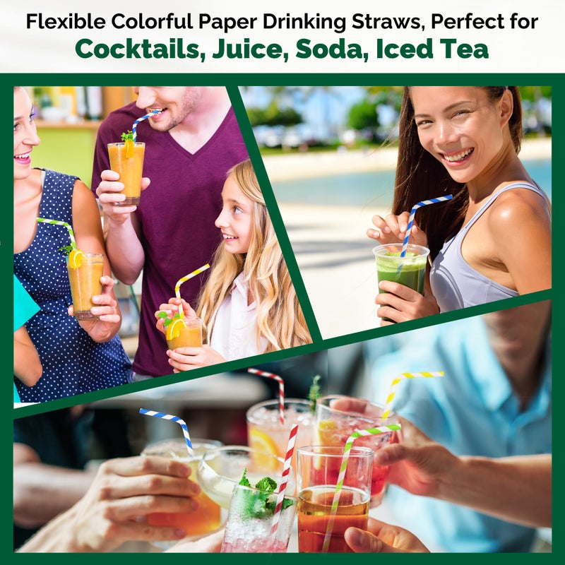 chunspak Flexible Paper Drinking Straws  250 Count  7.75"" Long  0.24"" diameter - 100% Biodegradable - Assorted Striped Colors - Image 4