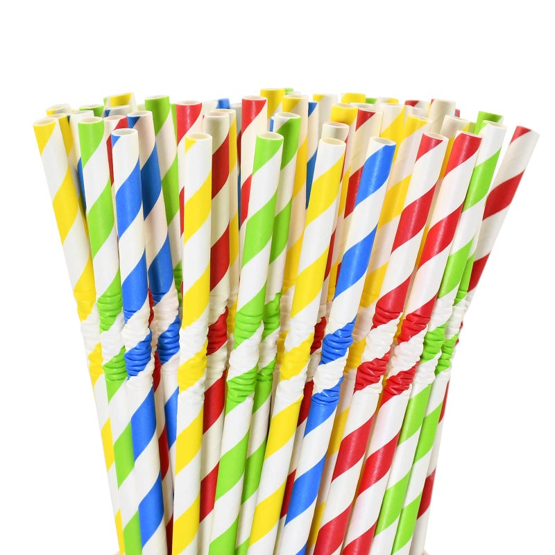 chunspak Flexible Paper Drinking Straws  250 Count  7.75"" Long  0.24"" diameter - 100% Biodegradable - Assorted Striped Colors - Image 5
