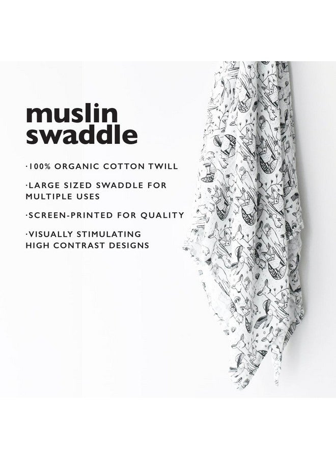 Wee Gallery, Organic Muslin Swaddle - Forest - Woodland Animals Design, Black and White for Baby Visual Development, Quality Cotton Swaddling or Receiving Blanket - Image 4