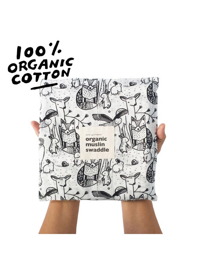 Wee Gallery, Organic Muslin Swaddle - Forest - Woodland Animals Design, Black and White for Baby Visual Development, Quality Cotton Swaddling or Receiving Blanket - Image 3