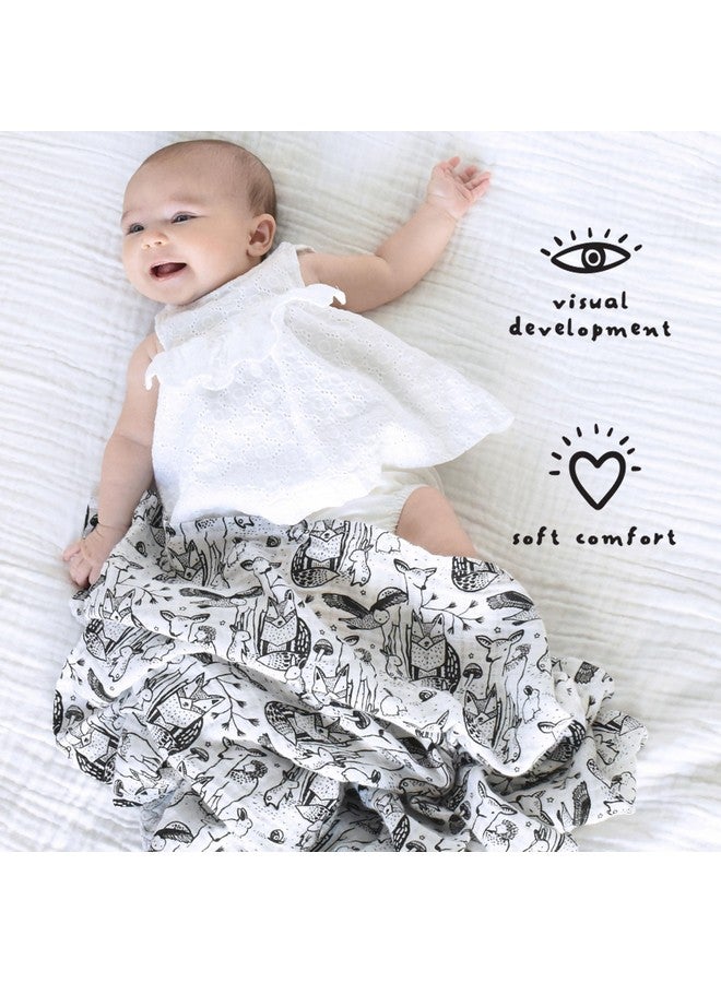 Wee Gallery, Organic Muslin Swaddle - Forest - Woodland Animals Design, Black and White for Baby Visual Development, Quality Cotton Swaddling or Receiving Blanket - Image 2