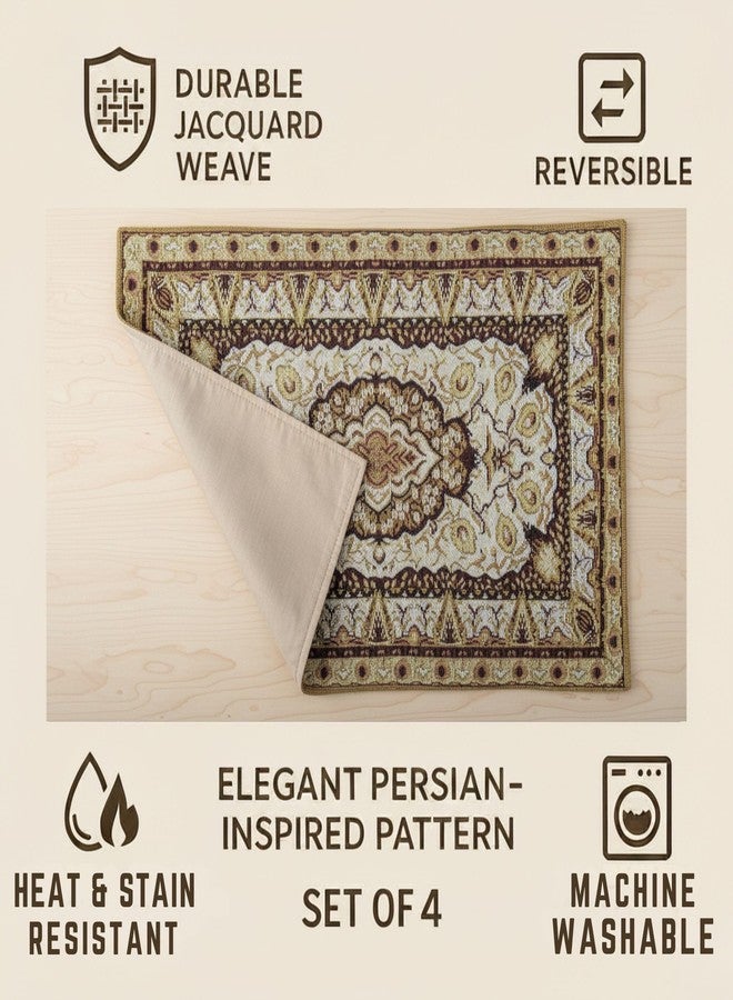 دادا بيدنغ مفارش طاولة طعام من دادا بيدينج، بنمط فارسي، مزينة بنقوش زهرية متقنة وأنيقة، مصنوعة من الكتان المنسوج بنمط دمشقي ذهبي وبني وبيج، مقاس 13 × 19 بوصة. - Image 2