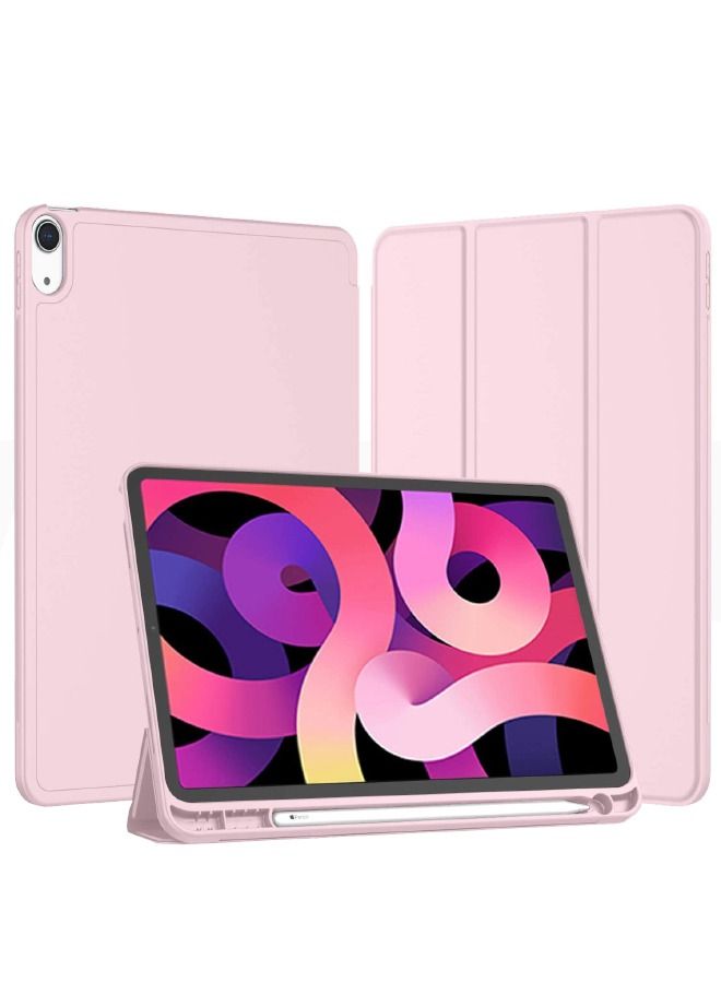 iPad Air 5th Generation Case 2022/iPad Air 4th Generation Case 2020 10.9 Inch with Pencil Holder, Support Touch ID and Auto Wake/Sleep, Trifold Stand Smart Case (Pink)