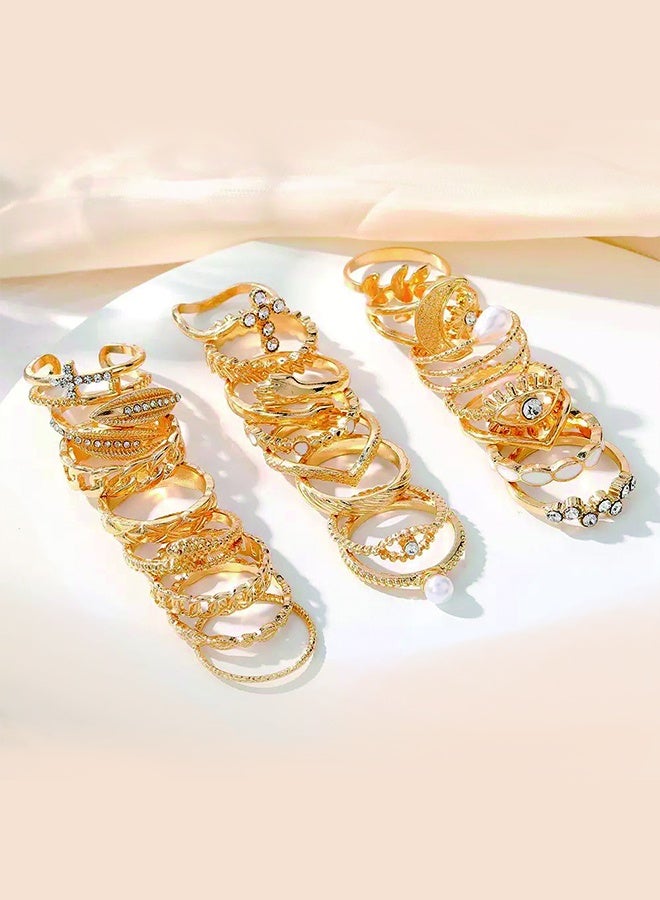 چينيرال براند 23 قطعة أنيقة مجموعة خواتم اللؤلؤ وهمية ، متعددة العناصر الهندسية مجموعة خواتم - Image 5