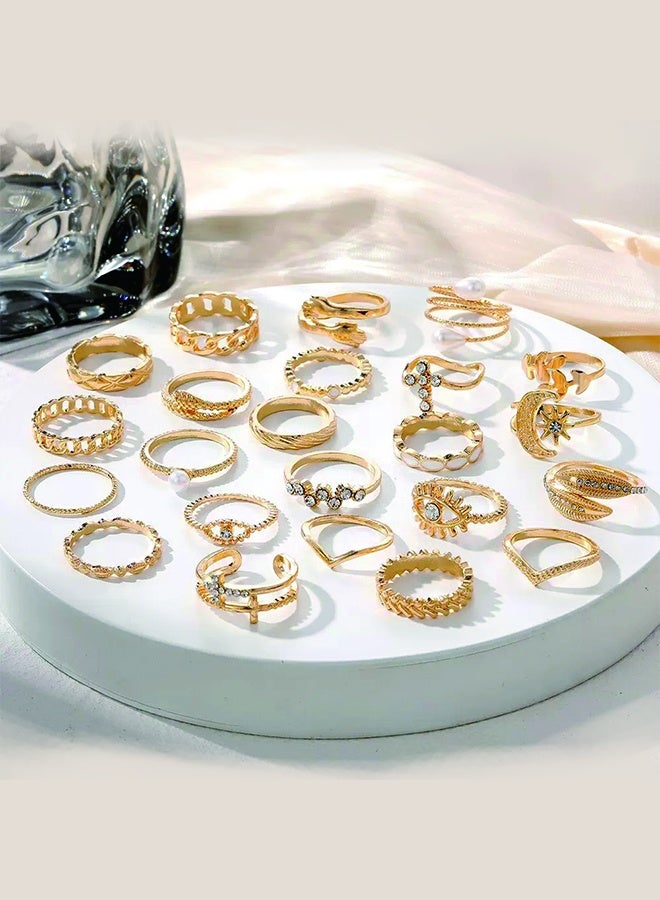 چينيرال براند 23 قطعة أنيقة مجموعة خواتم اللؤلؤ وهمية ، متعددة العناصر الهندسية مجموعة خواتم - Image 4