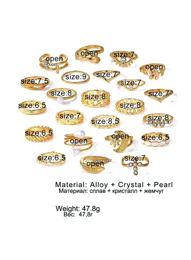 چينيرال براند 23 قطعة أنيقة مجموعة خواتم اللؤلؤ وهمية ، متعددة العناصر الهندسية مجموعة خواتم - Image 2