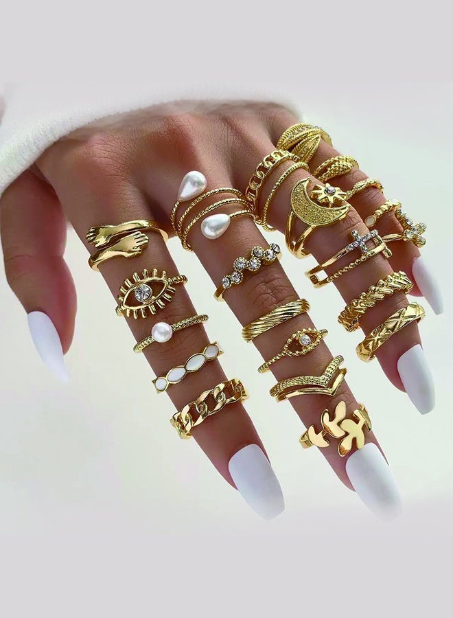 چينيرال براند 23 قطعة أنيقة مجموعة خواتم اللؤلؤ وهمية ، متعددة العناصر الهندسية مجموعة خواتم - Image 3