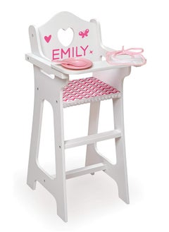 Badger Basket Toy Doll High Chair With Accessories And Personalization Kit For 18 Inch Dolls White/Pink/Chevron  - Image 4