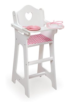 Badger Basket Toy Doll High Chair With Accessories And Personalization Kit For 18 Inch Dolls White/Pink/Chevron  - Image 1