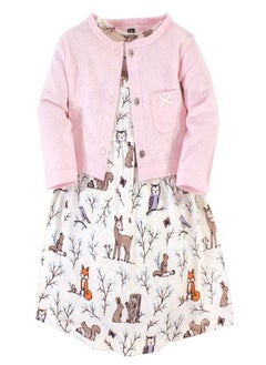 hudson baby Hudson Baby Infant and Toddler Girl Cotton Dress and Cardigan Set Enchanted Forest, 3-6 Months  - Image 5